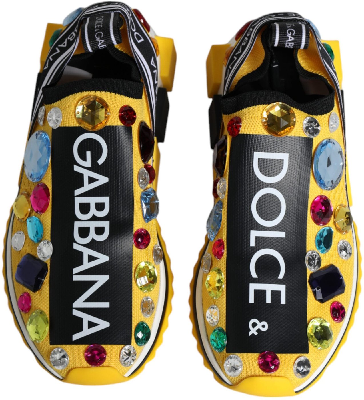 Dolce & Gabbana Yellow Sorrento Crystals Low Top Sneakers Shoes
