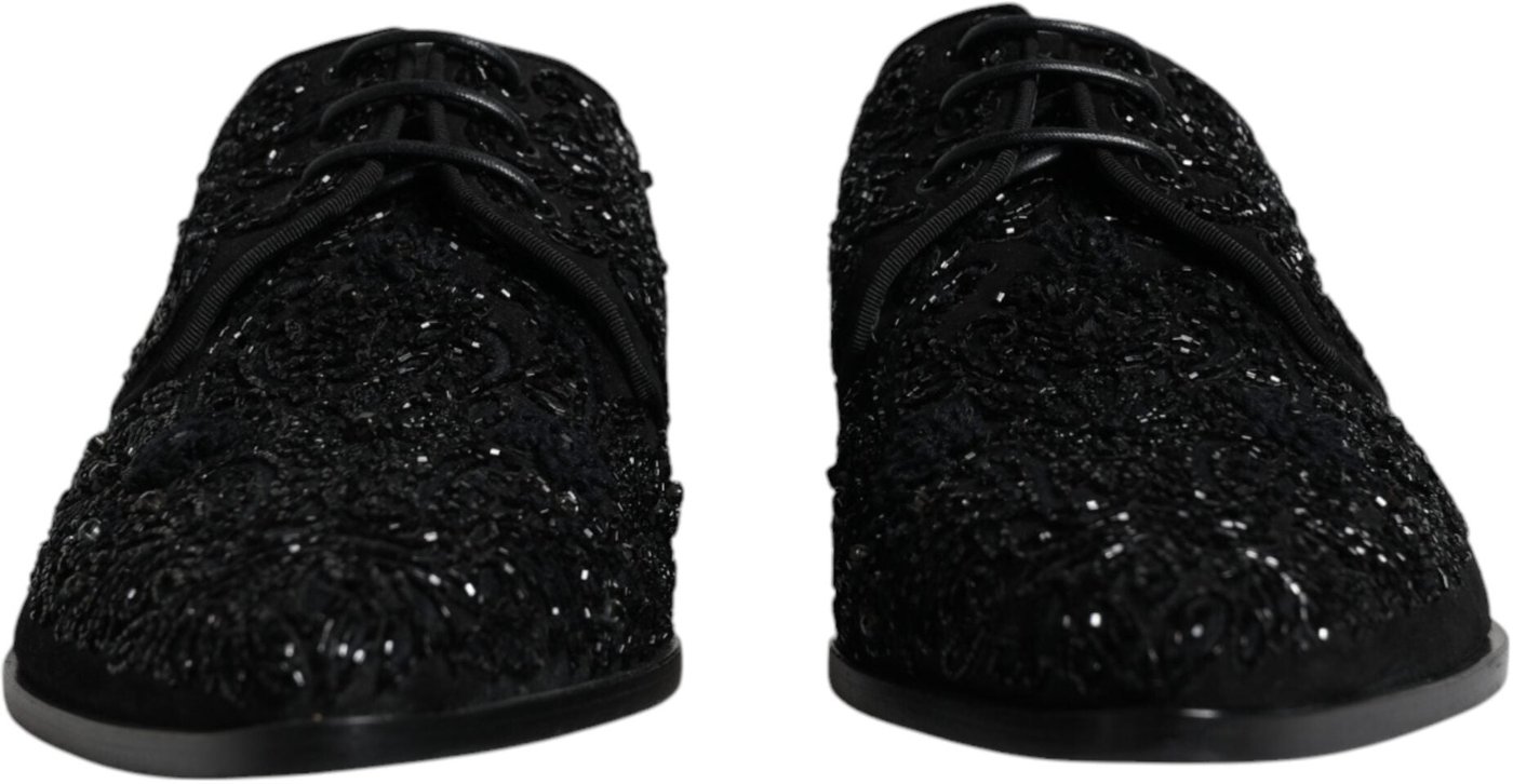 Dolce & Gabbana Black Embellished Suede Derby Formal Shoes