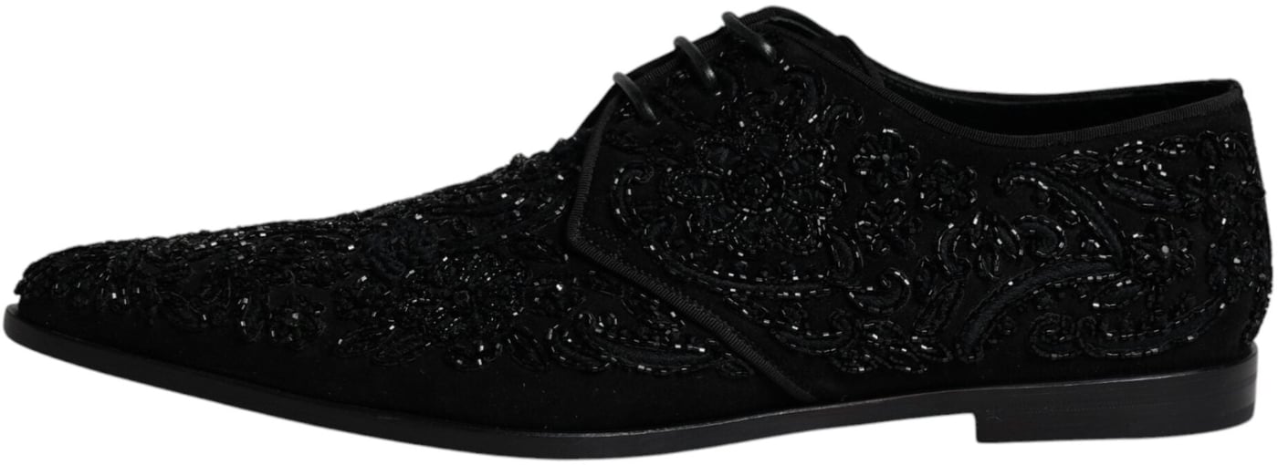 Dolce & Gabbana Black Embellished Suede Derby Formal Shoes