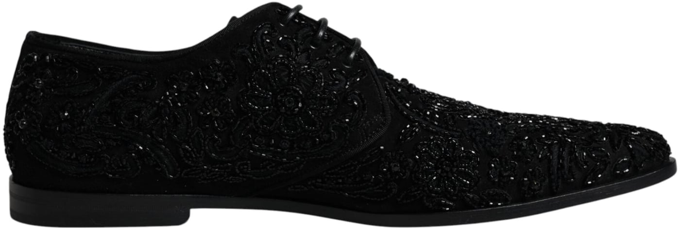 Dolce & Gabbana Black Embellished Suede Derby Formal Shoes