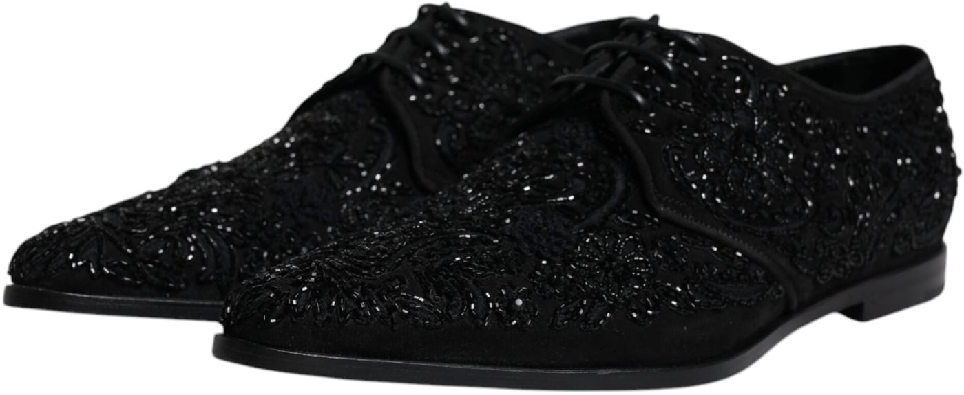 Dolce & Gabbana Black Embellished Suede Derby Formal Shoes