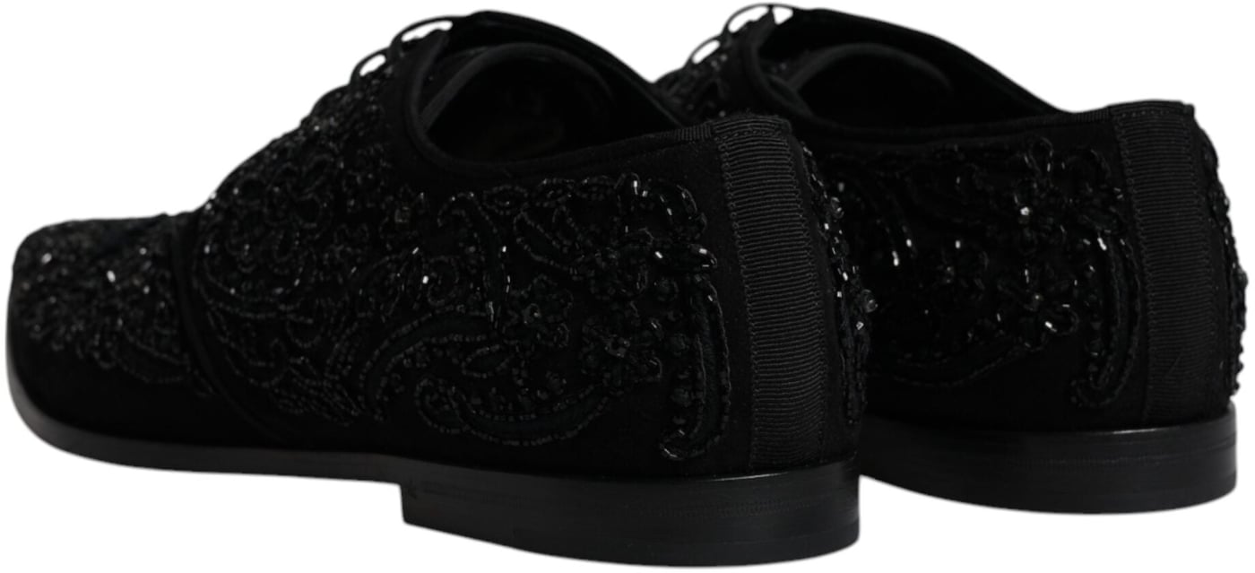 Dolce & Gabbana Black Embellished Suede Derby Formal Shoes