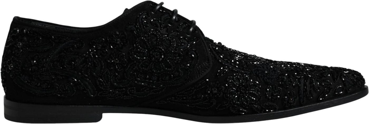 Dolce & Gabbana Black Embellished Suede Derby Formal Shoes