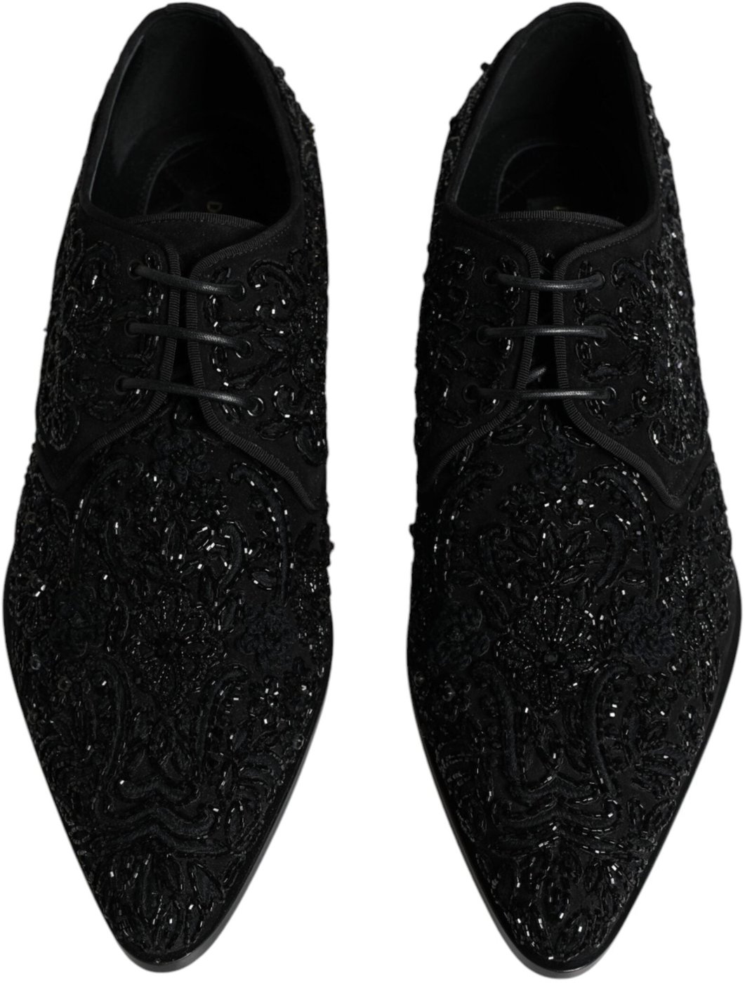 Dolce & Gabbana Black Embellished Suede Derby Formal Shoes