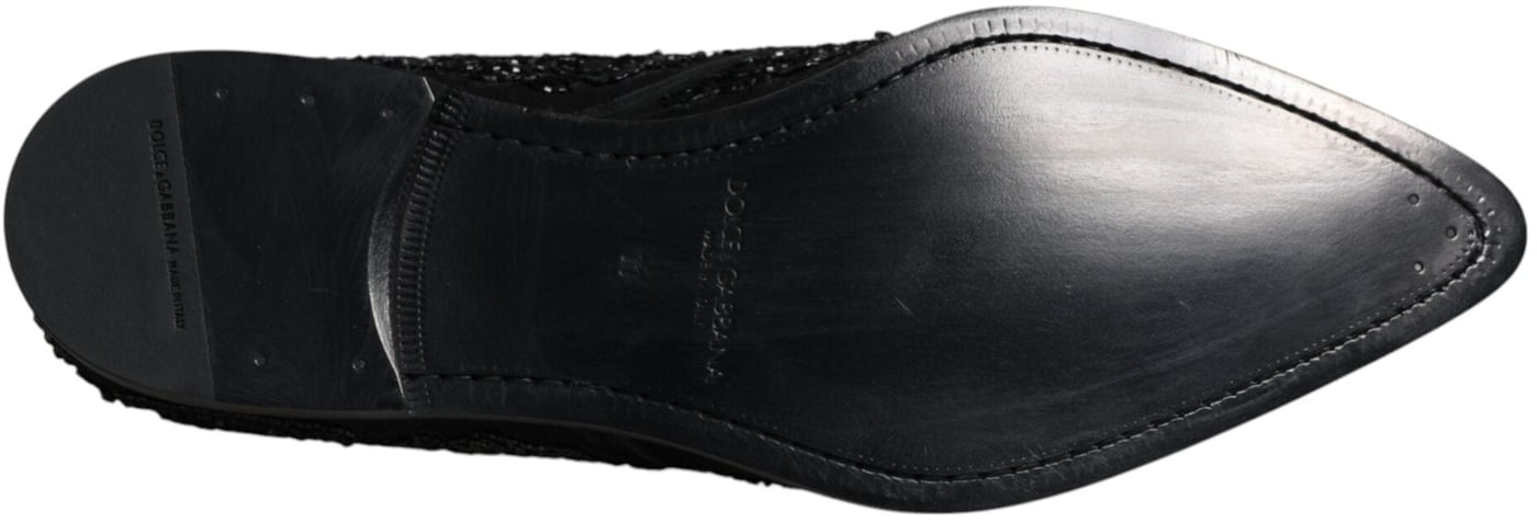 Dolce & Gabbana Black Embellished Suede Derby Formal Shoes
