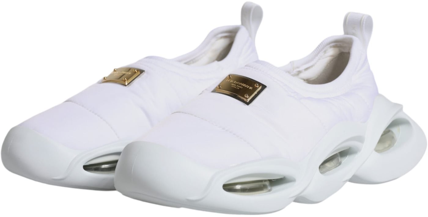 Dolce & Gabbana White Padded Fabric Low Top Sneakers Shoes