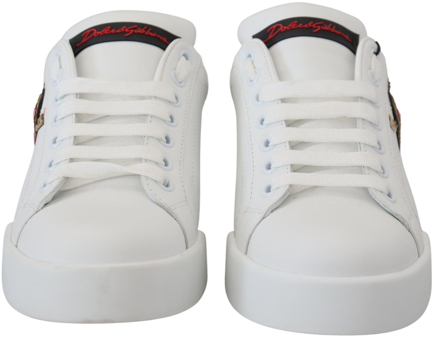 Dolce & Gabbana White Leather Sneaker Portofino Logo Heart Shoes