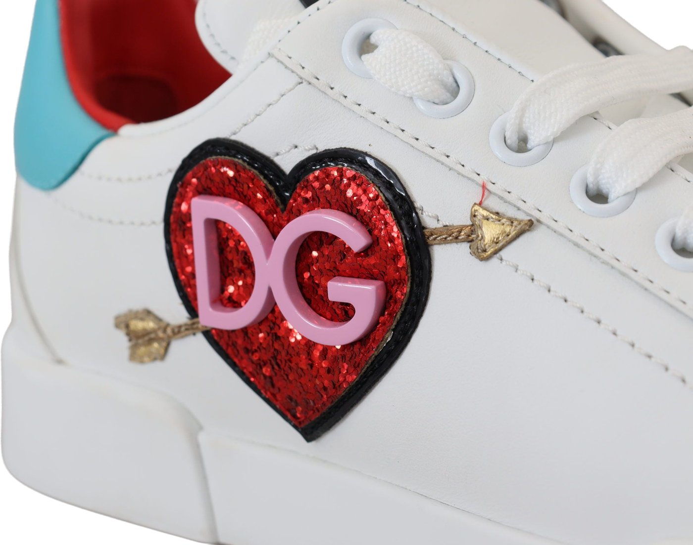 Dolce & Gabbana White Leather Sneaker Portofino Logo Heart Shoes