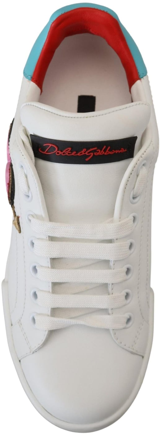 Dolce & Gabbana White Leather Sneaker Portofino Logo Heart Shoes