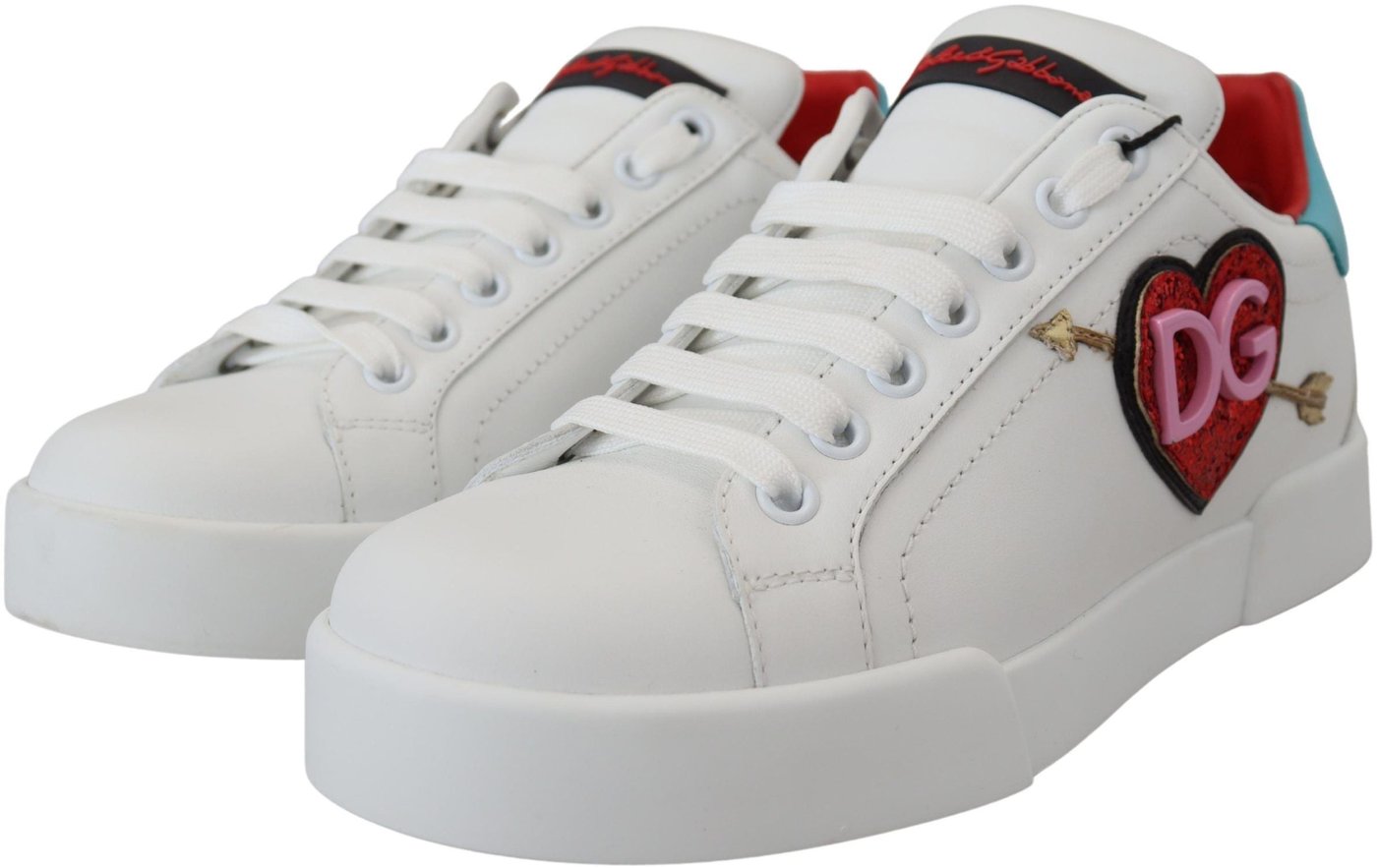 Dolce & Gabbana White Leather Sneaker Portofino Logo Heart Shoes