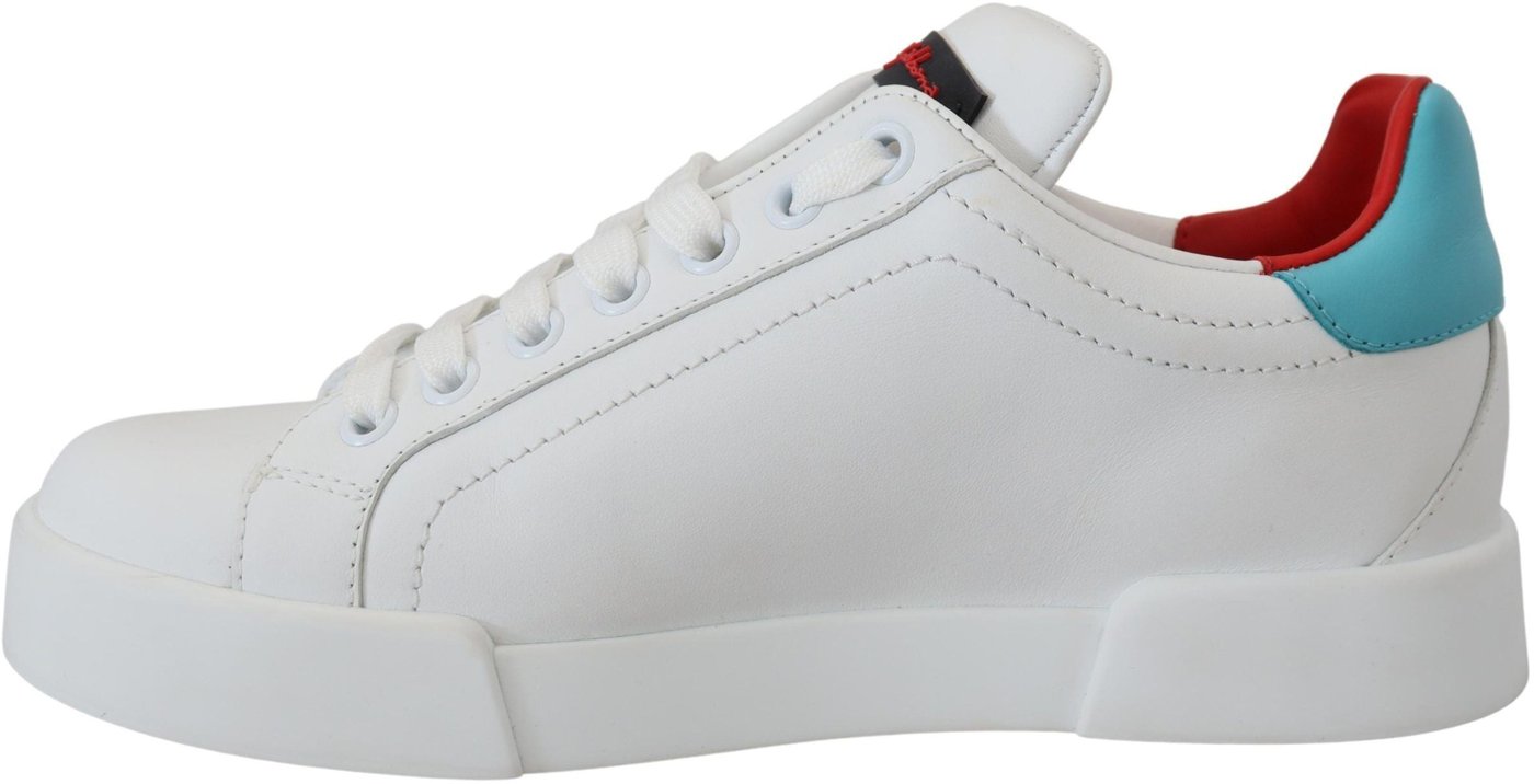 Dolce & Gabbana White Leather Sneaker Portofino Logo Heart Shoes