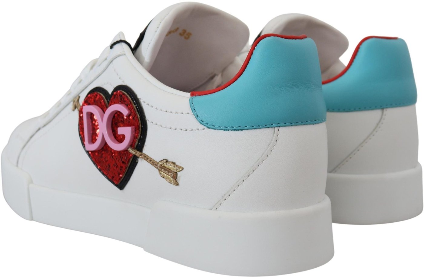 Dolce & Gabbana White Leather Sneaker Portofino Logo Heart Shoes