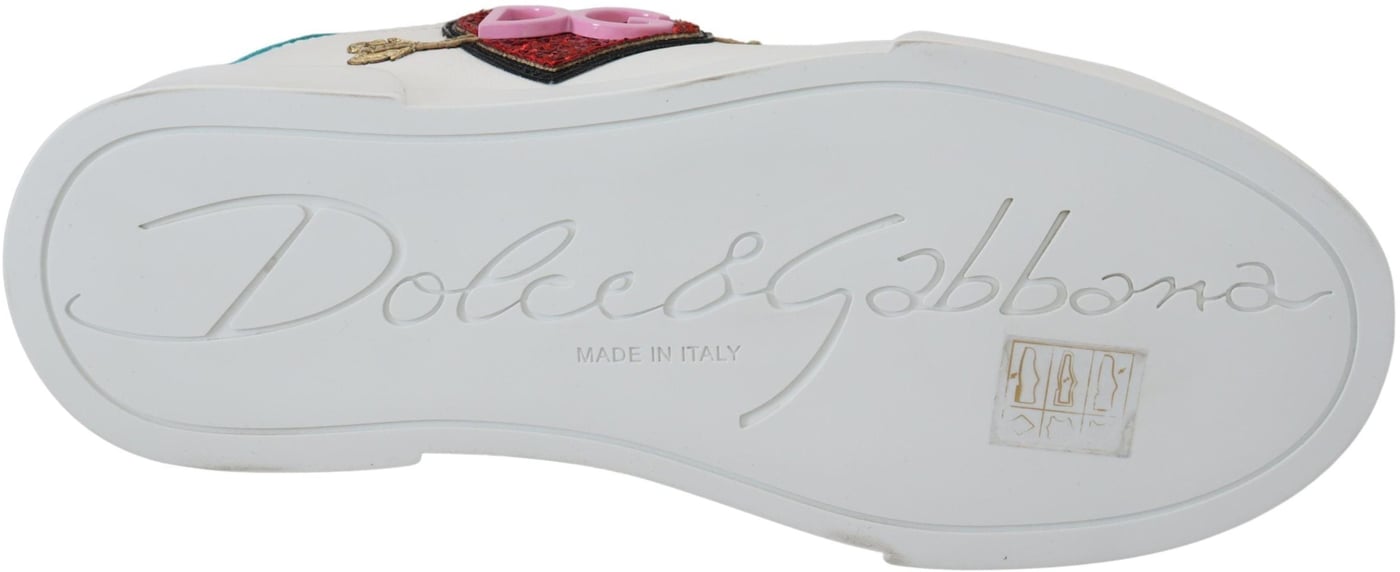 Dolce & Gabbana White Leather Sneaker Portofino Logo Heart Shoes