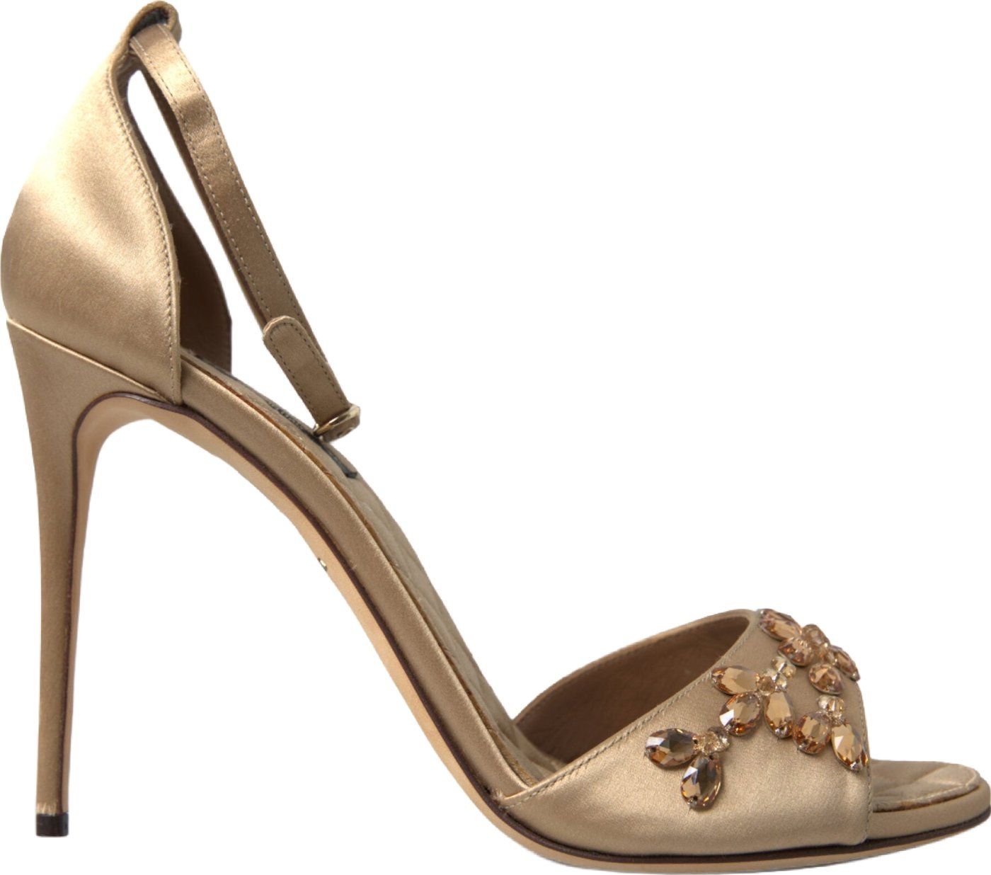 Dolce & Gabbana Gold Satin Ankle Strap Crystal Sandals Shoes