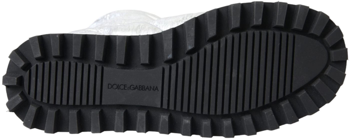 Dolce & Gabbana Metallic Silver Quilted Logo Patch Boot Shoes
