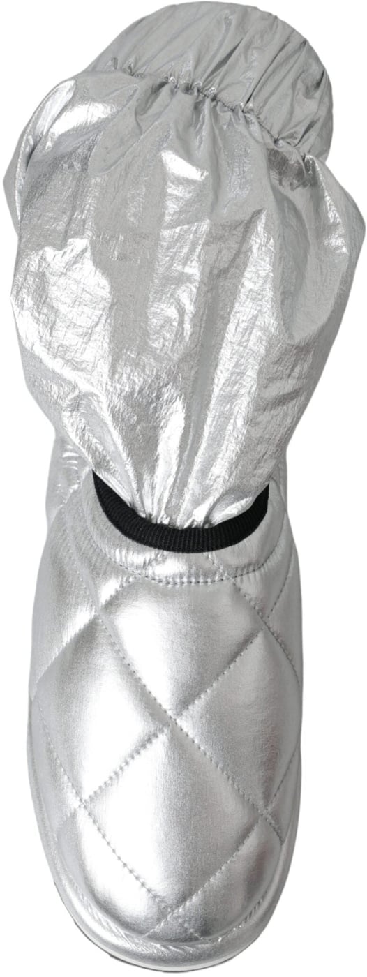 Dolce & Gabbana Metallic Silver Quilted Logo Patch Boot Shoes
