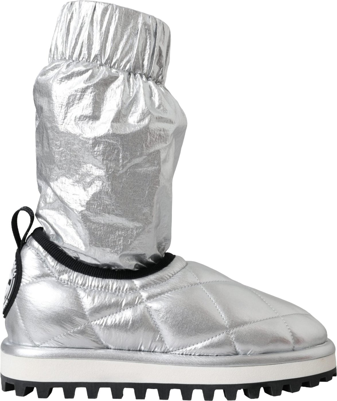 Dolce & Gabbana Metallic Silver Quilted Logo Patch Boot Shoes