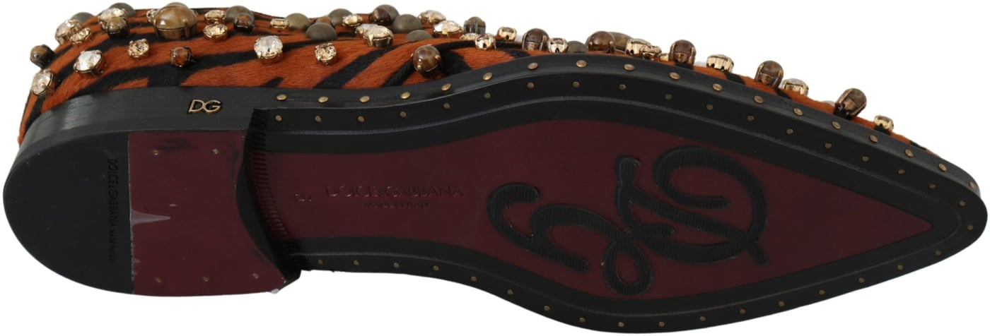 Dolce & Gabbana Orange Pony Hair Crystal Dress Broque Shoes