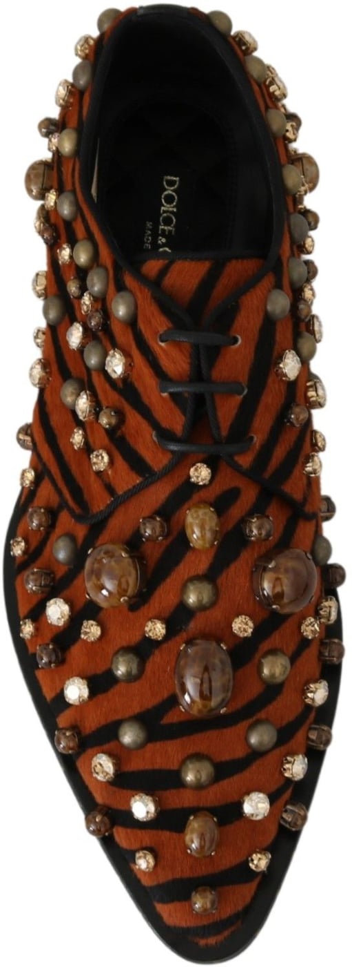 Dolce & Gabbana Orange Pony Hair Crystal Dress Broque Shoes