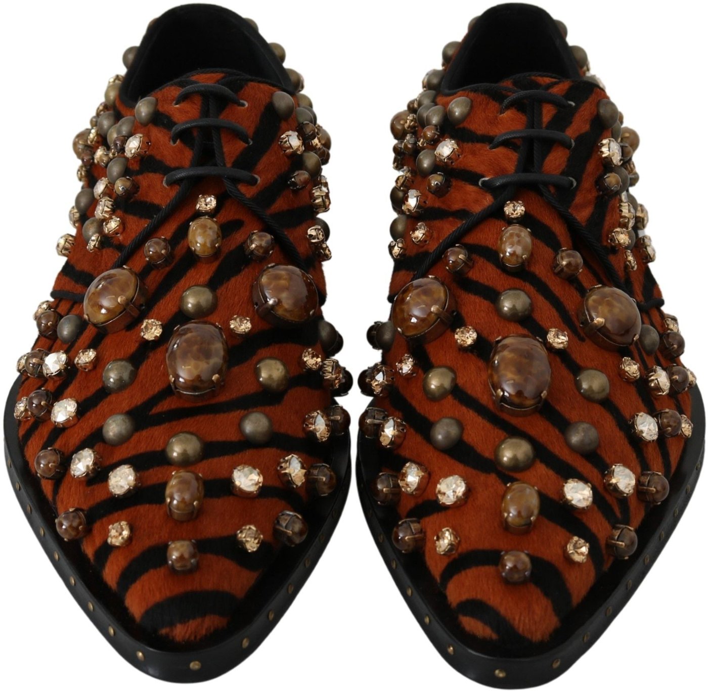 Dolce & Gabbana Orange Pony Hair Crystal Dress Broque Shoes