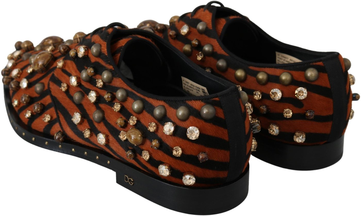 Dolce & Gabbana Orange Pony Hair Crystal Dress Broque Shoes