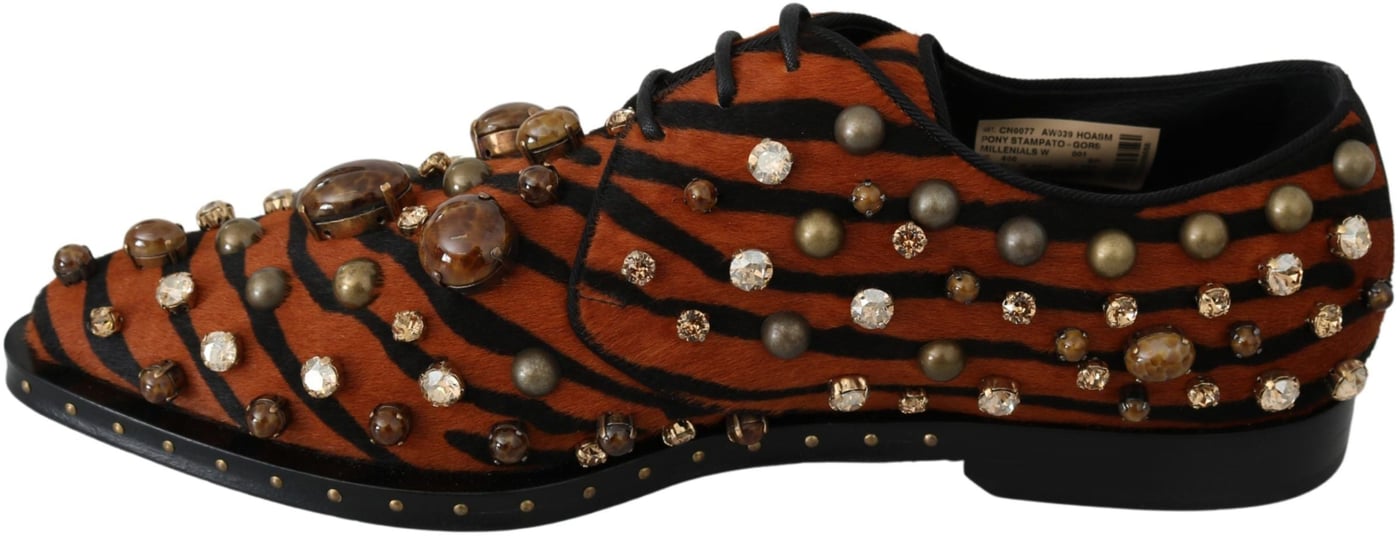 Dolce & Gabbana Orange Pony Hair Crystal Dress Broque Shoes
