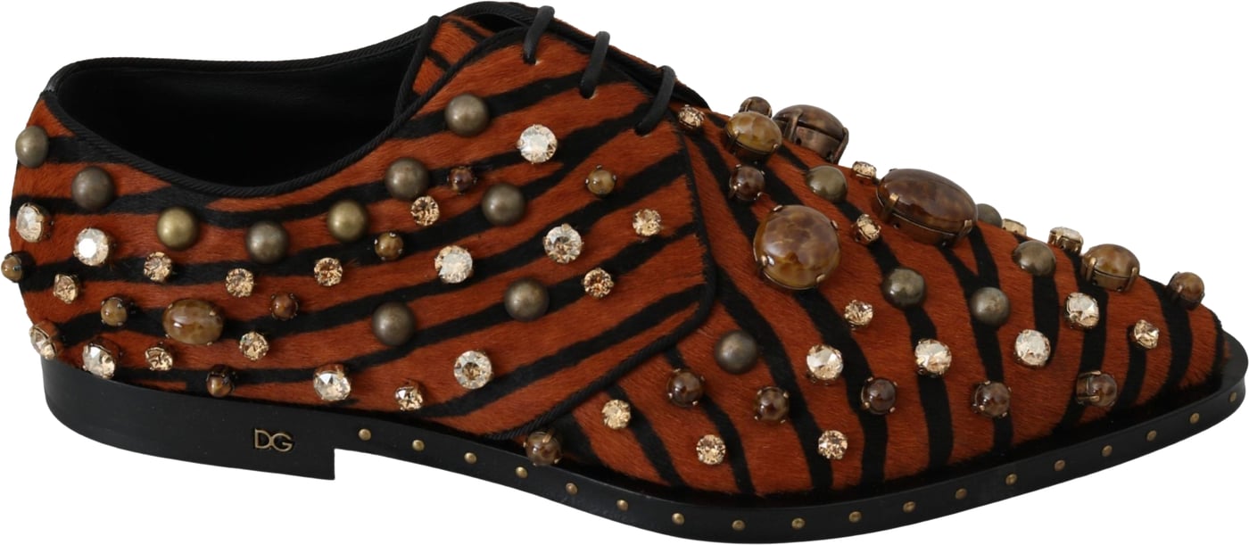 Dolce & Gabbana Orange Pony Hair Crystal Dress Broque Shoes