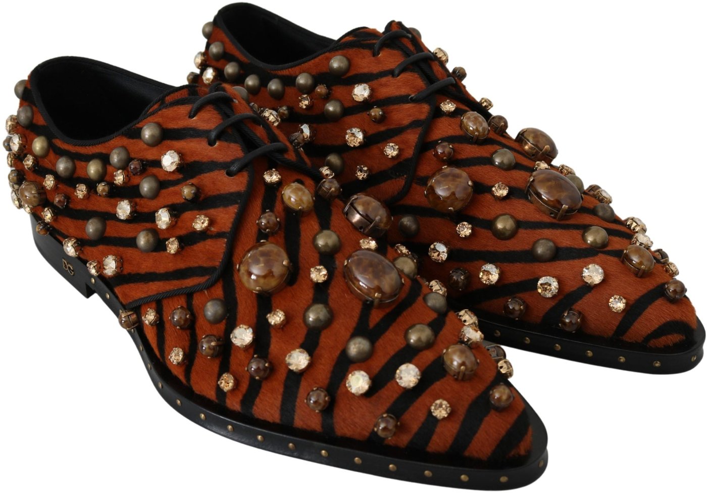 Dolce & Gabbana Orange Pony Hair Crystal Dress Broque Shoes