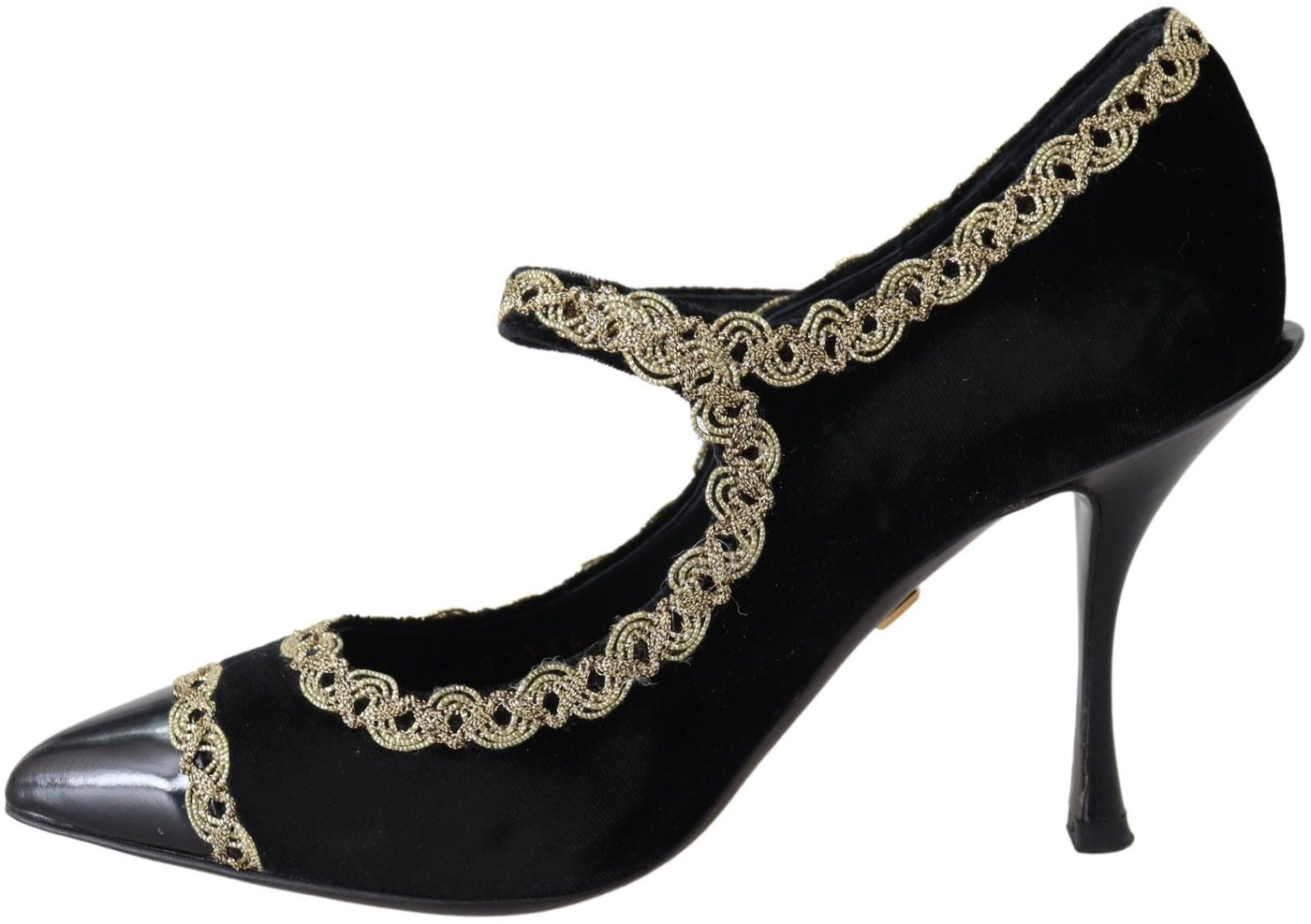 Dolce & Gabbana Black Velvet Gold Mary Janes Pumps