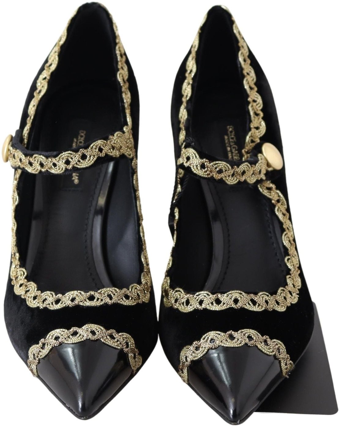 Dolce & Gabbana Black Velvet Gold Mary Janes Pumps