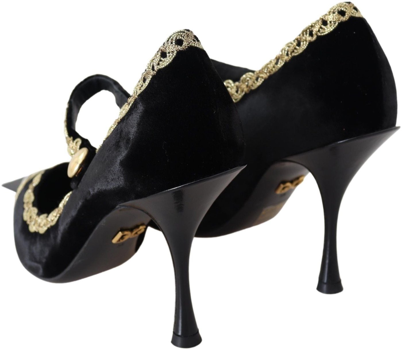 Dolce & Gabbana Black Velvet Gold Mary Janes Pumps