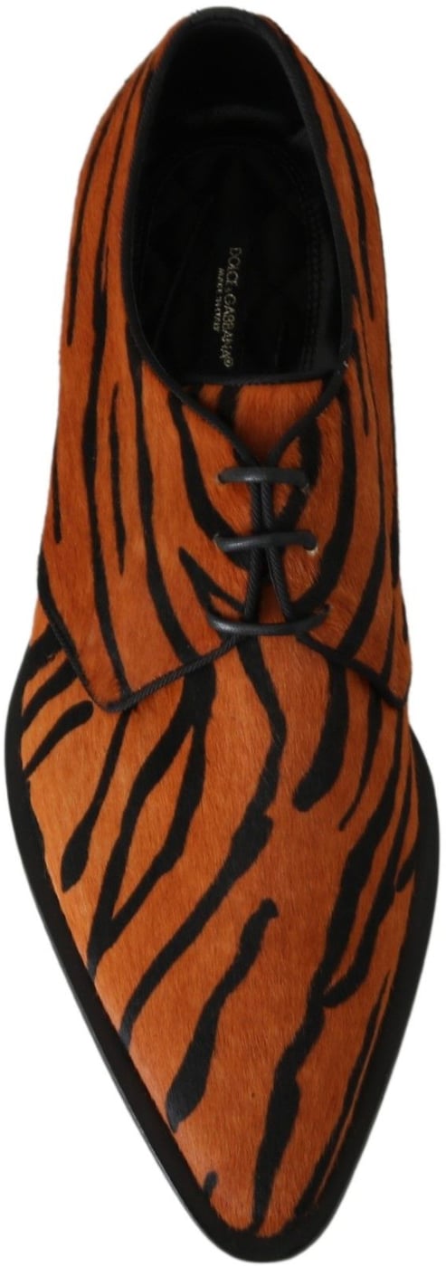 Dolce & Gabbana Orange Pony Hair Formal Dress Broque Shoes