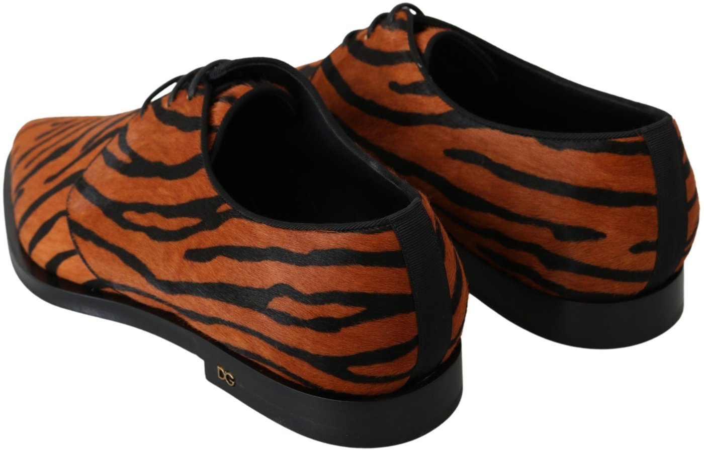 Dolce & Gabbana Orange Pony Hair Formal Dress Broque Shoes