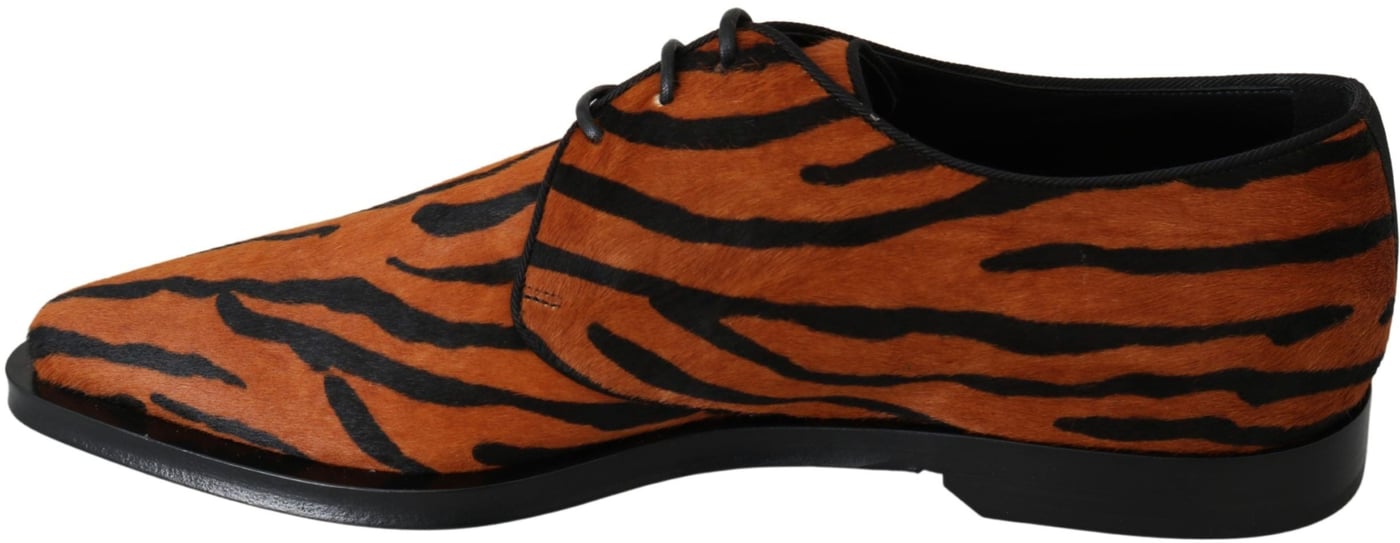Dolce & Gabbana Orange Pony Hair Formal Dress Broque Shoes
