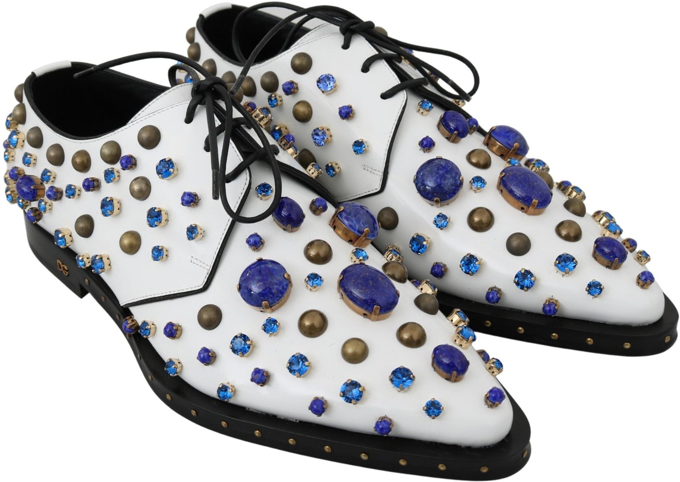 Dolce & Gabbana White Leather Crystals Dress Broque Shoes