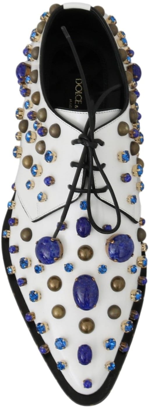 Dolce & Gabbana White Leather Crystals Dress Broque Shoes