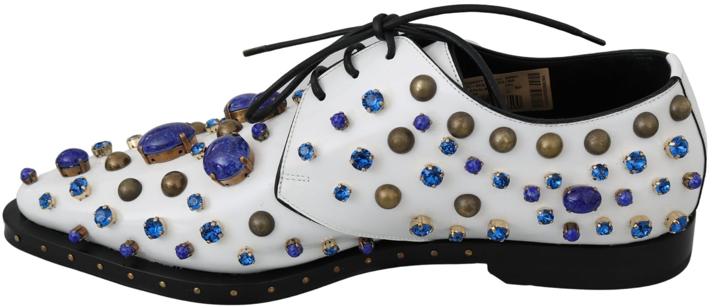 Dolce & Gabbana White Leather Crystals Dress Broque Shoes
