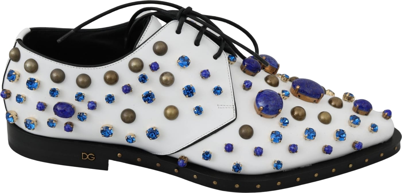 Dolce & Gabbana White Leather Crystals Dress Broque Shoes