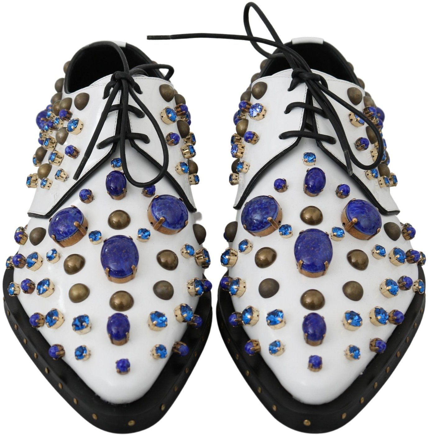 Dolce & Gabbana White Leather Crystals Dress Broque Shoes