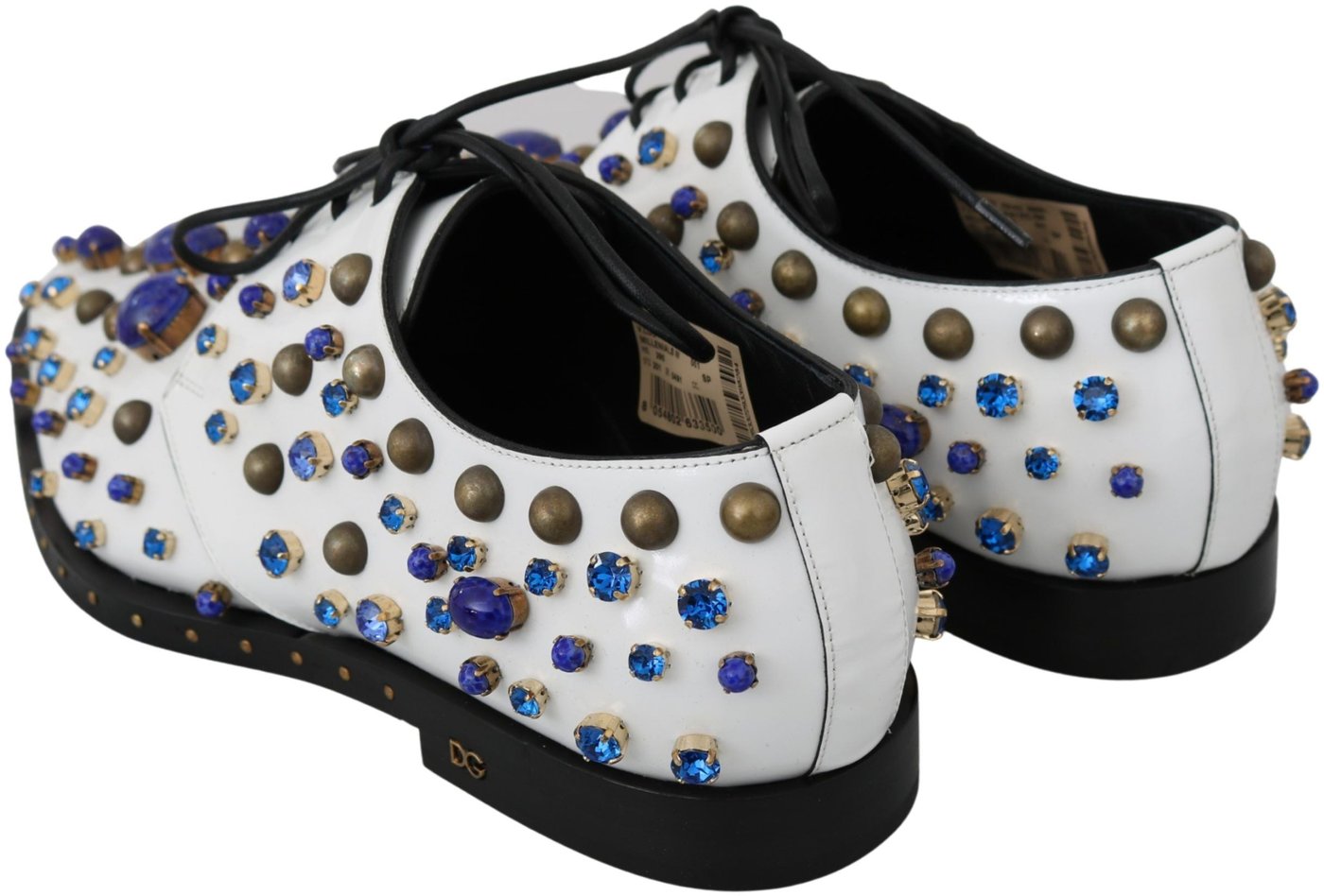 Dolce & Gabbana White Leather Crystals Dress Broque Shoes