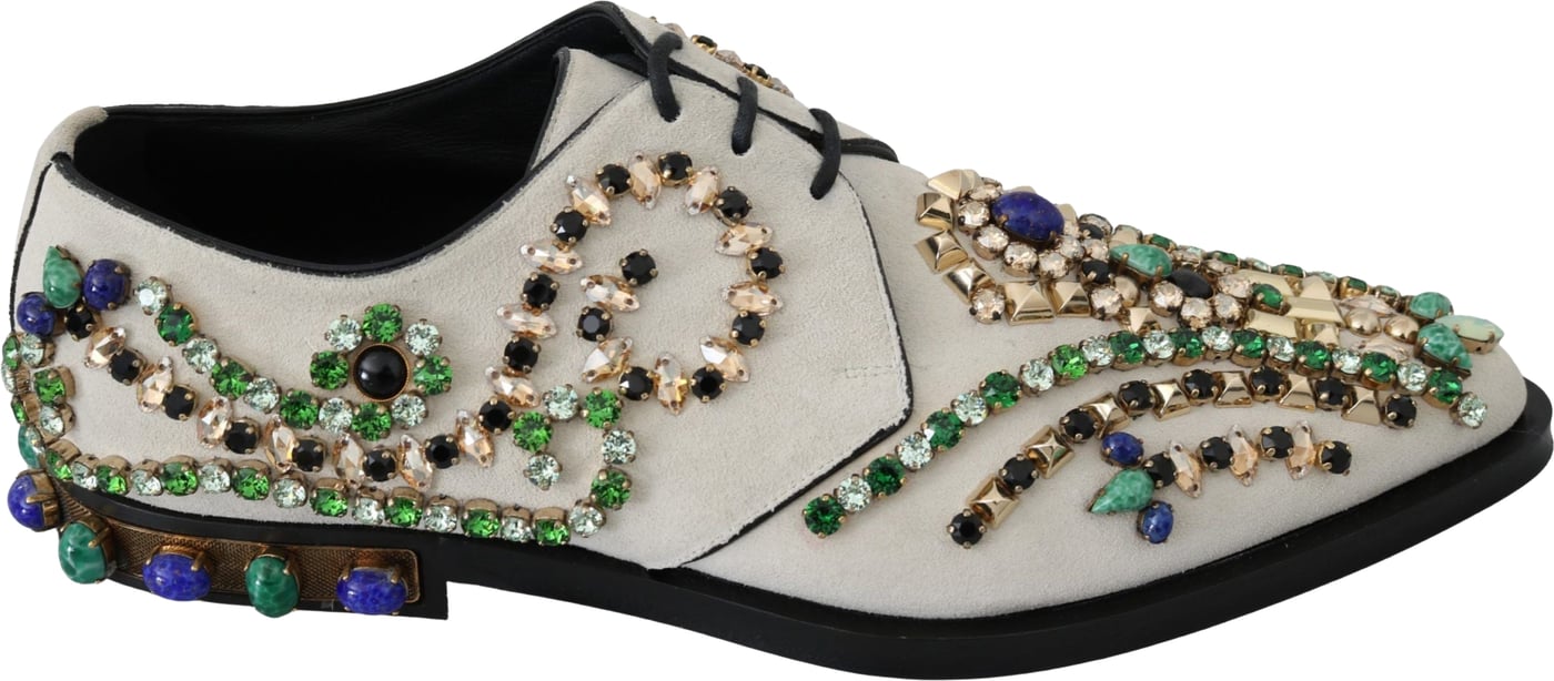 Dolce & Gabbana White Suede Crystal Dress Broque Shoes