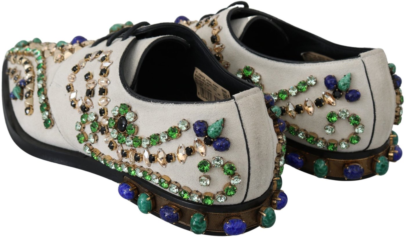 Dolce & Gabbana White Suede Crystal Dress Broque Shoes