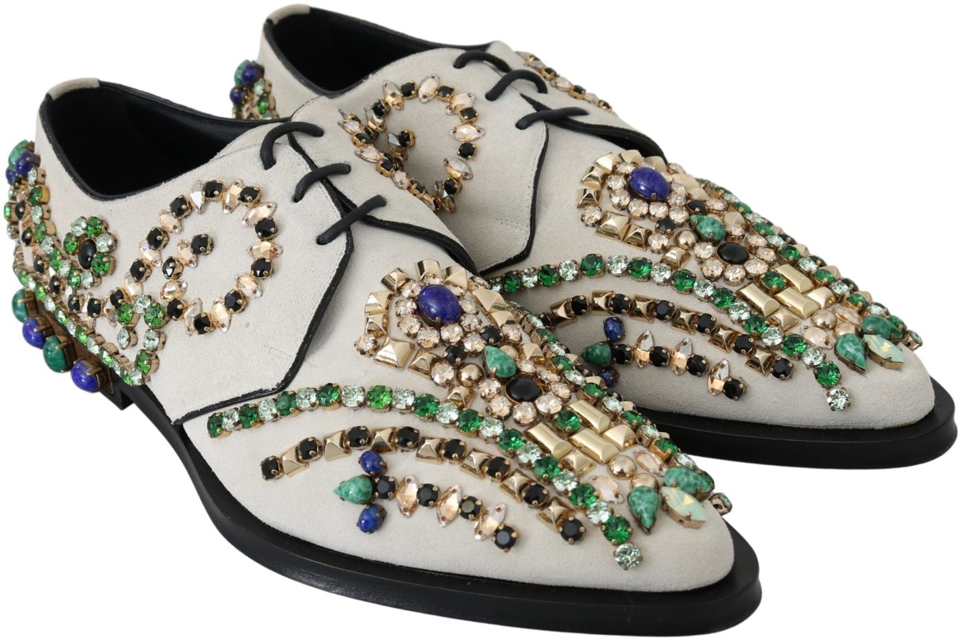 Dolce & Gabbana White Suede Crystal Dress Broque Shoes