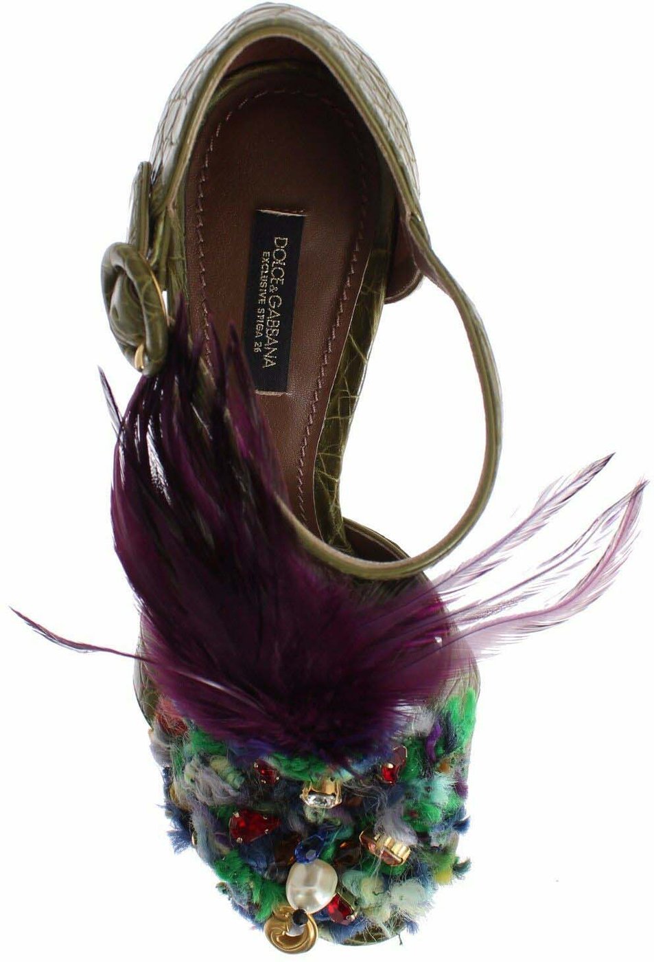 Dolce & Gabbana Green Leather Crystal Platform Sandal Shoes