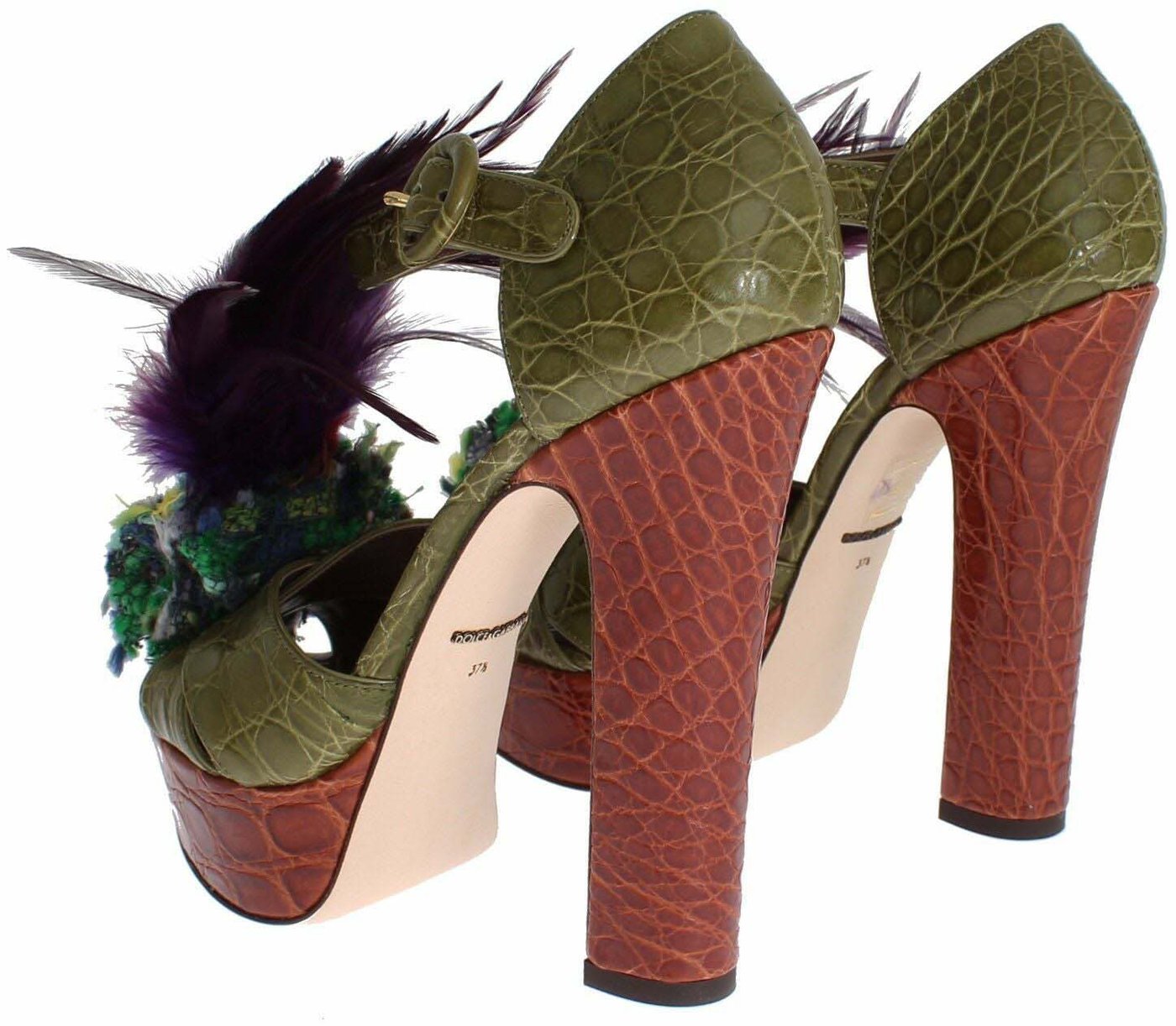 Dolce & Gabbana Green Leather Crystal Platform Sandal Shoes