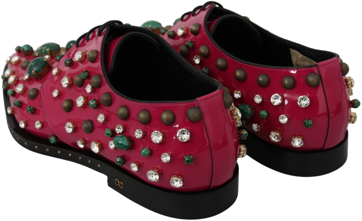 Dolce & Gabbana Pink Leather Crystals Dress Broque Shoes