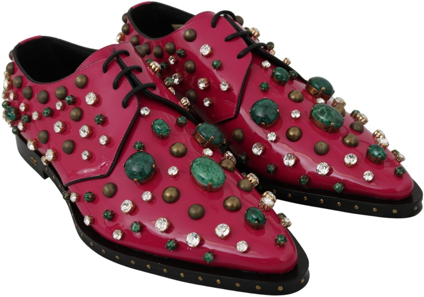 Dolce & Gabbana Pink Leather Crystals Dress Broque Shoes