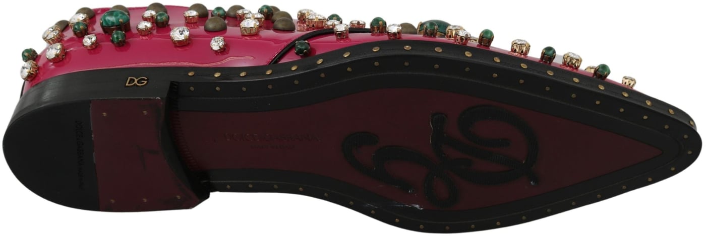 Dolce & Gabbana Pink Leather Crystals Dress Broque Shoes