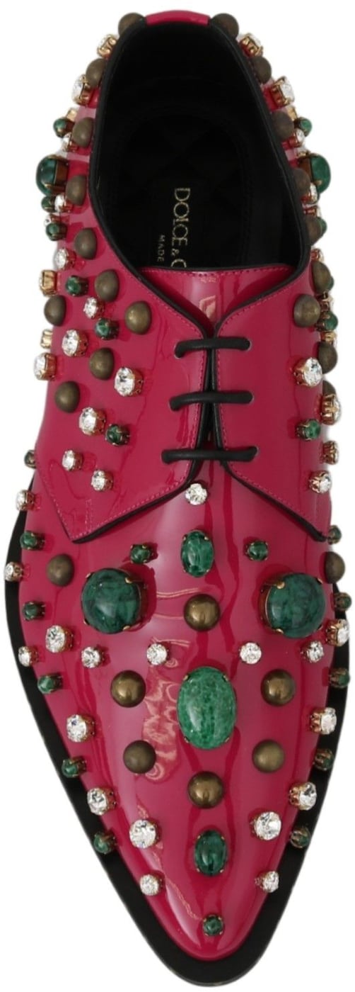 Dolce & Gabbana Pink Leather Crystals Dress Broque Shoes
