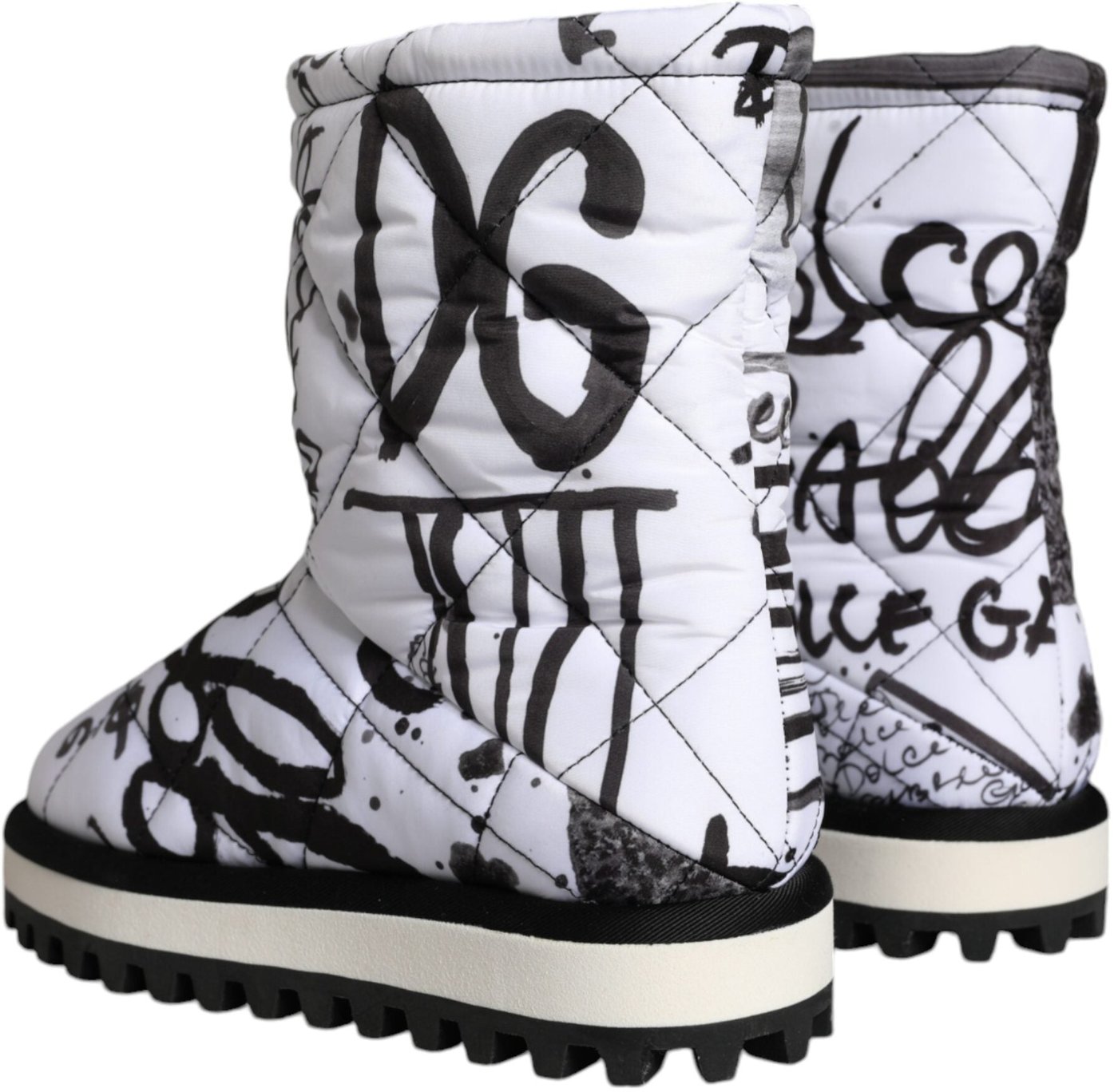 Dolce & Gabbana White Padded Logo Print Mid Calf Boots Shoes